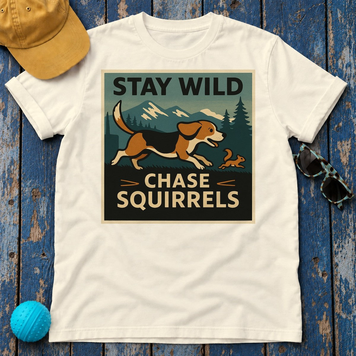 Stay Wild Running Beagle T-Shirt in Natural