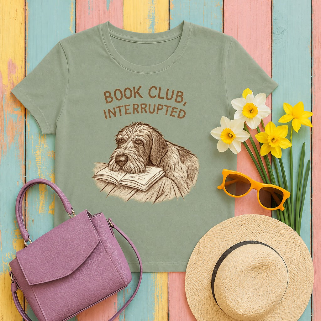Wirehaired Pointing Griffon Book Club Interrupted T-shirt in Sage