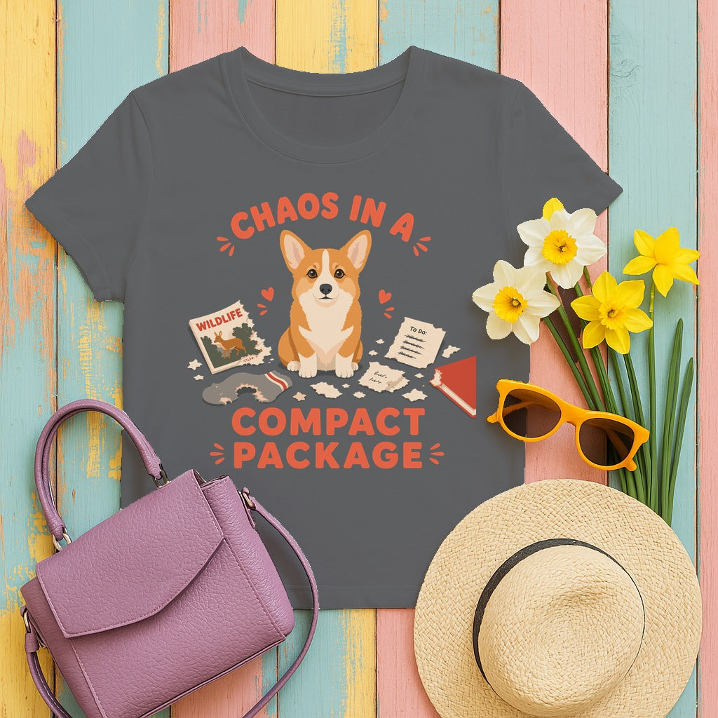 Chaos in a Compact Package Corgi T-Shirt in Graphite Heather