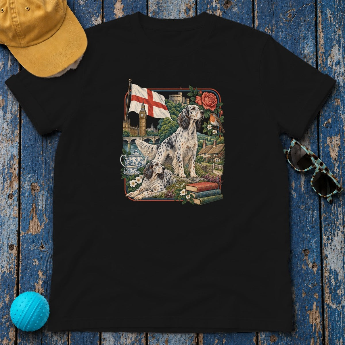 English Setter England Heritage T-Shirt in Black