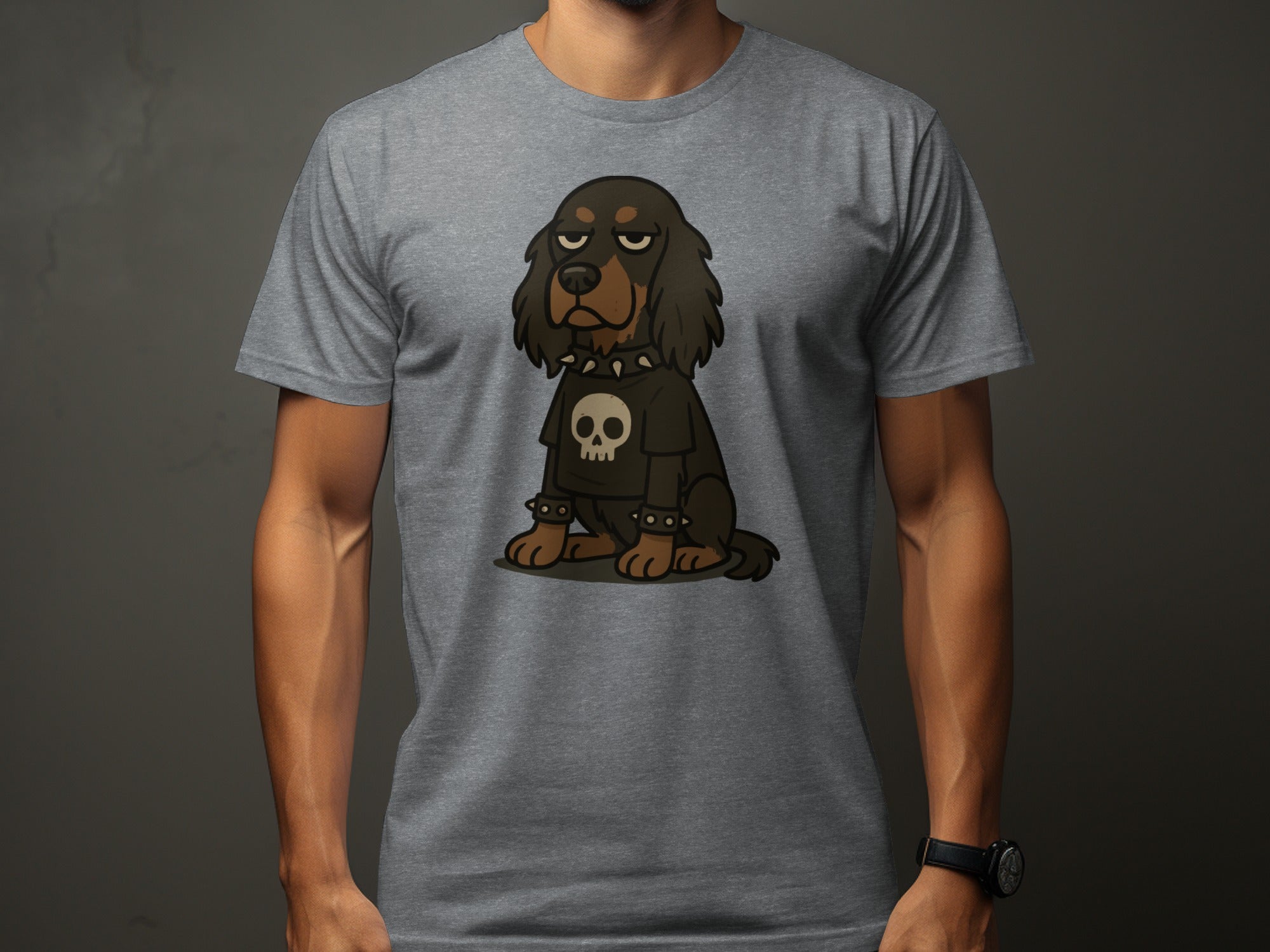 Grumpy Cartoon Dog With Skull Shirt Displayed product