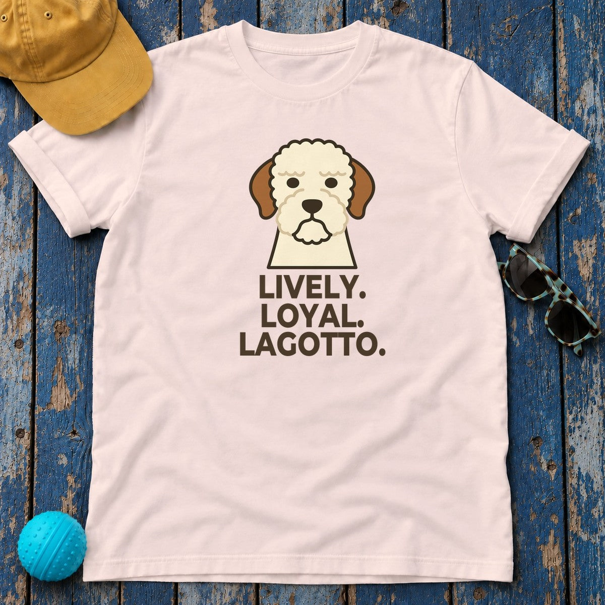 Lively. Loyal. Lagotto. Lagotto Romagnolo T-Shirt in Soft Pink