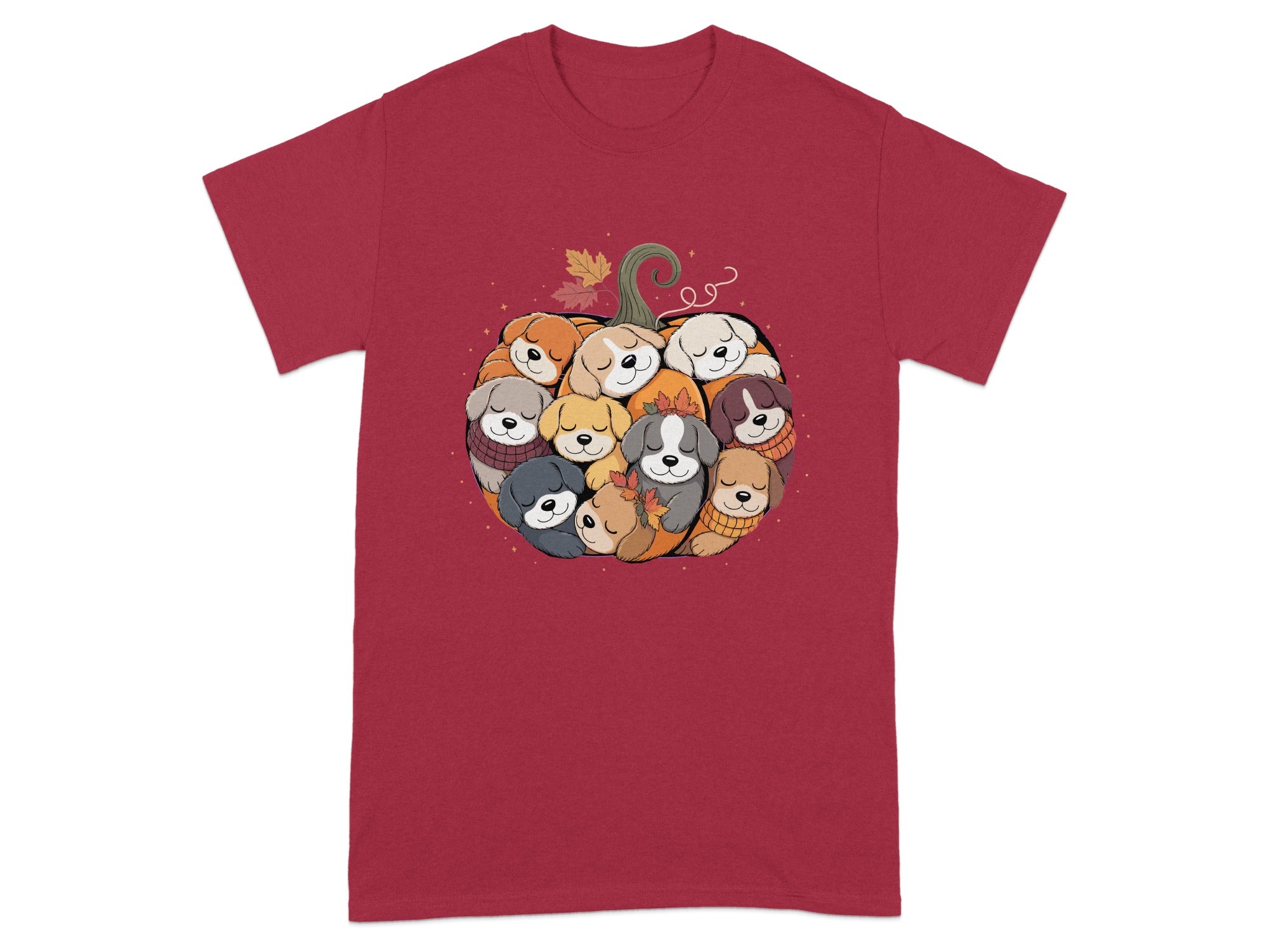 Cute Cartoon Puppies Pumpkin Art Pattern T-shirt