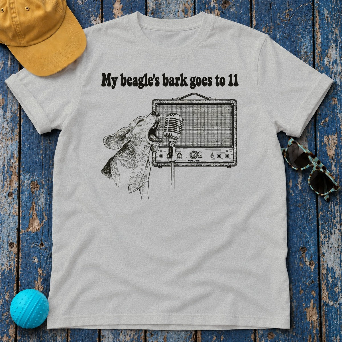My Beagle's Bark Goes To Eleven Amplifier T-Shirt in Sport Grey