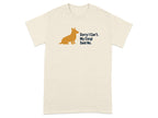 Cream t-shirt with orange corgi silhouette and "Sorry I Can't. My Corgi Said No." text.