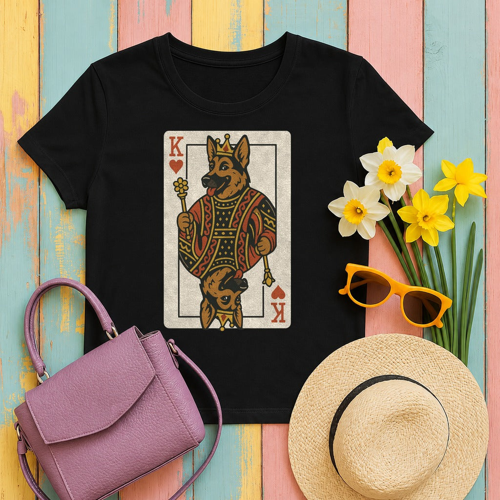King German Shepherd Playing Card Game Design T-Shirt in Black