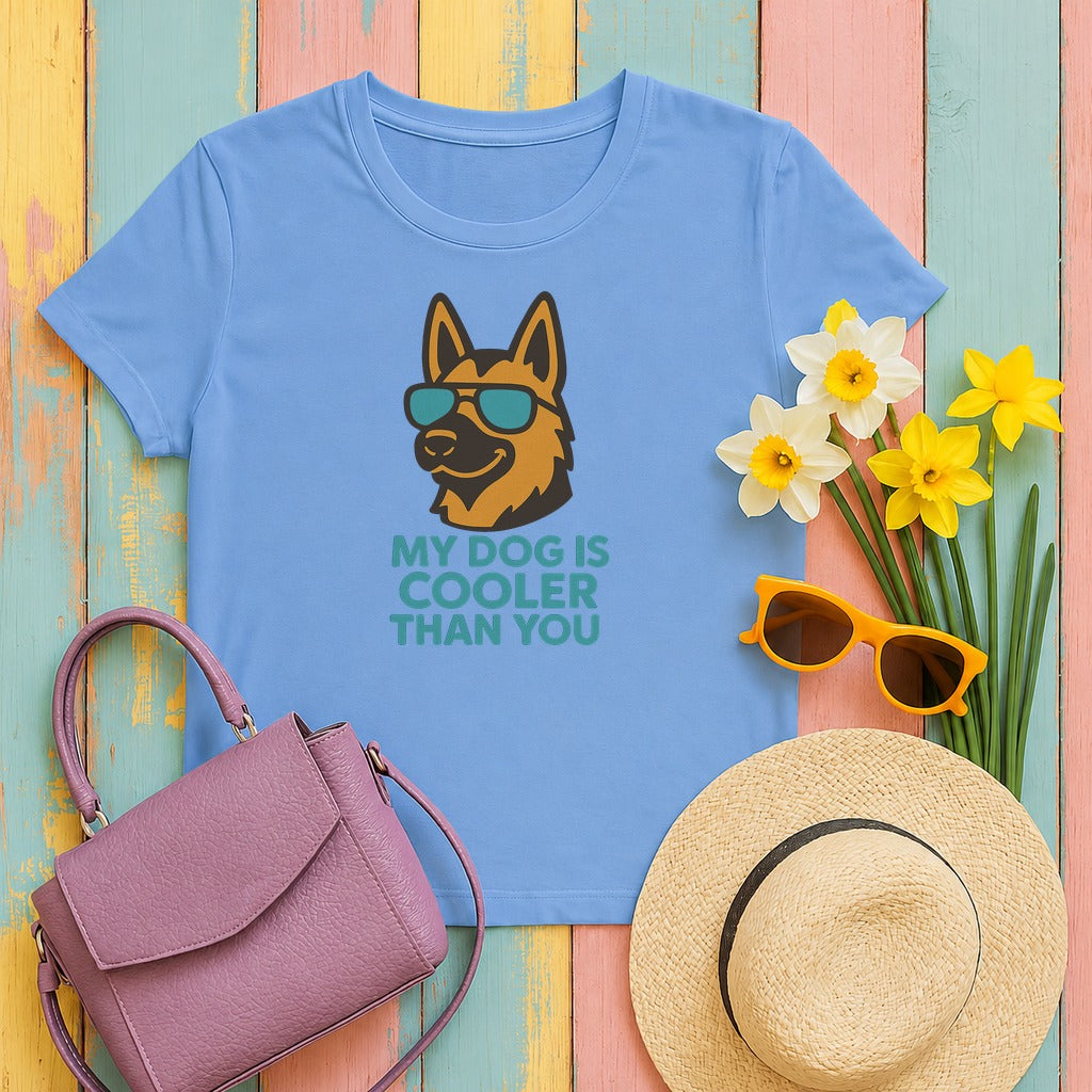 My Dog Is Cooler Than You German Shepherd Lover T-Shirt in Carolina Blue