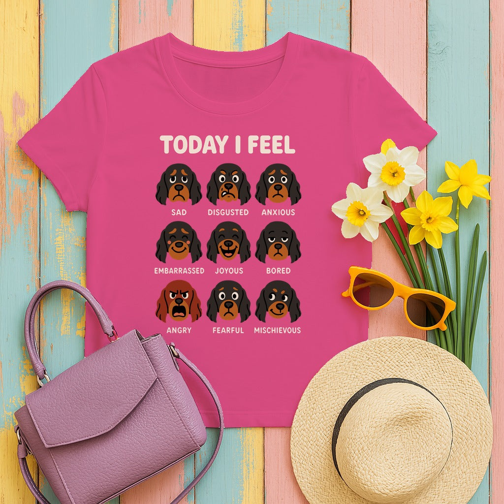 Today I Feel Various Gordon Setter Emotions T-Shirt in Heliconia
