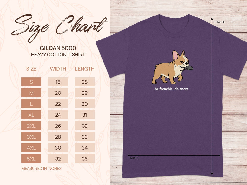 French Bulldog Graphic Tee with Size Chart Shirt
