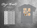 Gildan 5000 t-shirt size chart with measurements and dog-themed graphics.
