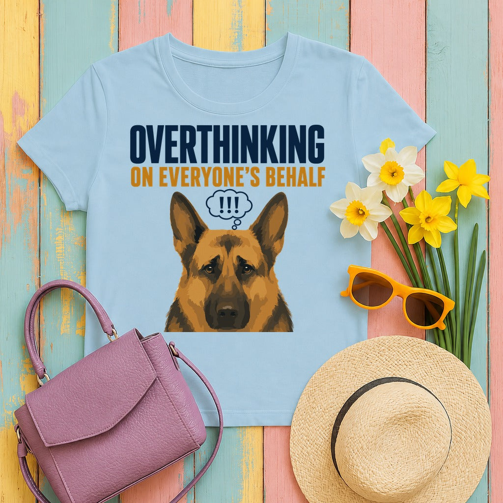 Overthinking German Shepherd T-Shirt in Light Blue