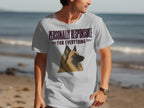 Man wearing grey t-shirt with "PERSONALLY RESPONSIBLE FOR EVERYTHING" and dog graphic.