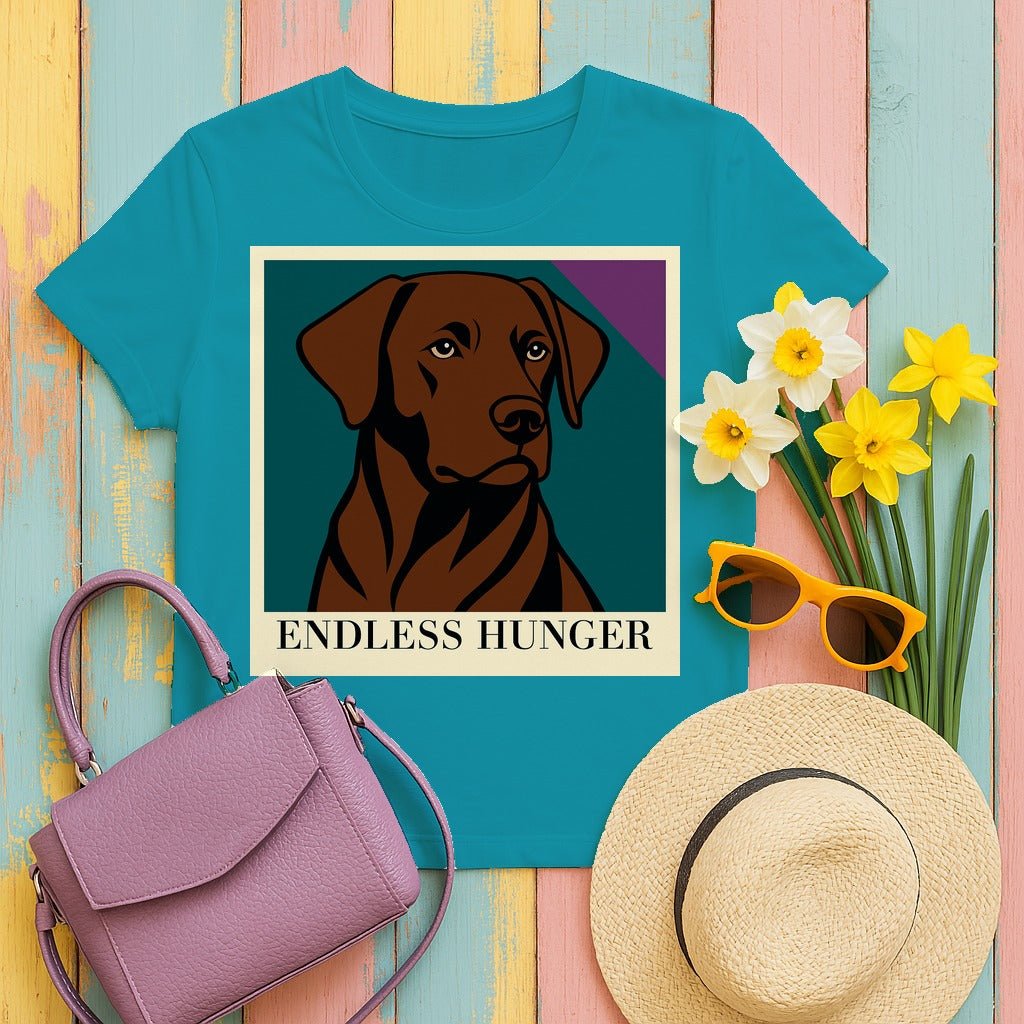 Endless Hunger Chocolate Labrador T-Shirt in Tropical Blue