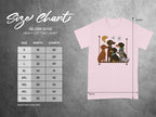 Gildan 5000 size chart for heavy cotton t-shirt with dog graphic.