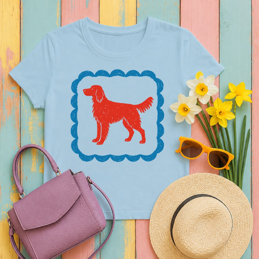 A Red Gordon Setter in Blue Frame Graphic T-Shirt in Light Blue
