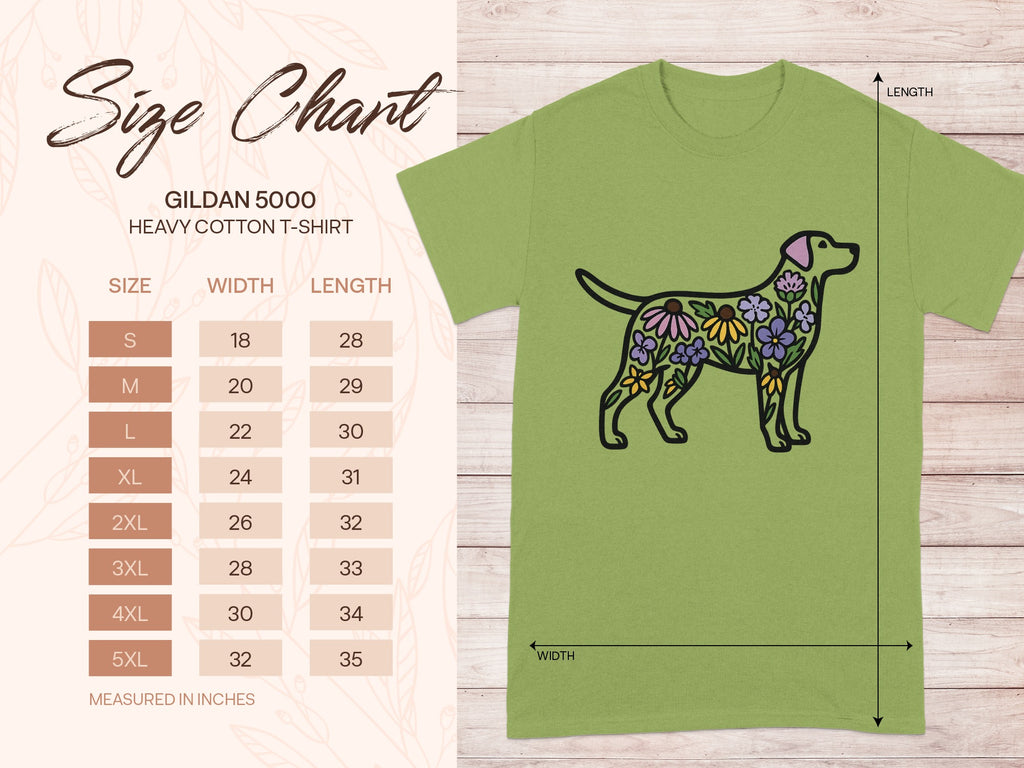 Floral Dog Design Gildan 5000 Heavy Cotton T-Shirt