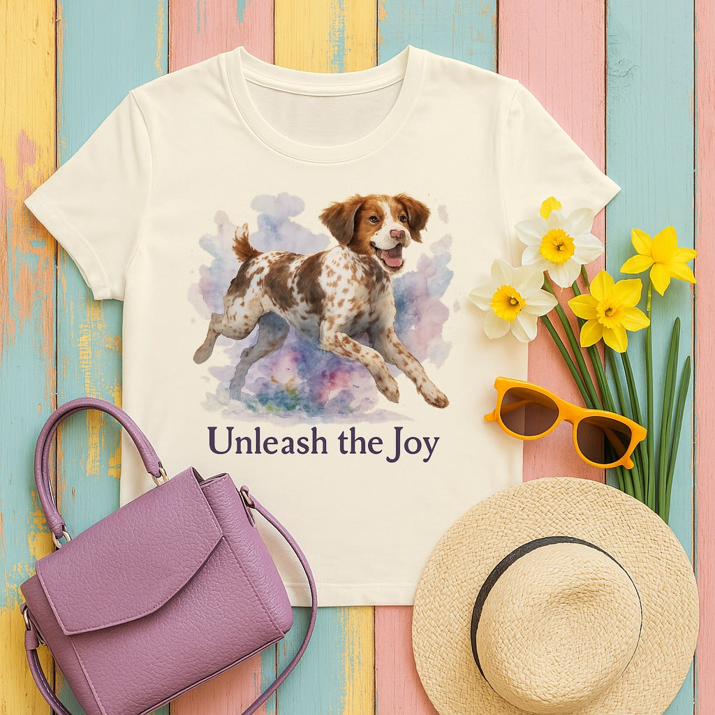 Brittany Spaniel Unleash the Joy T-shirt in Natural