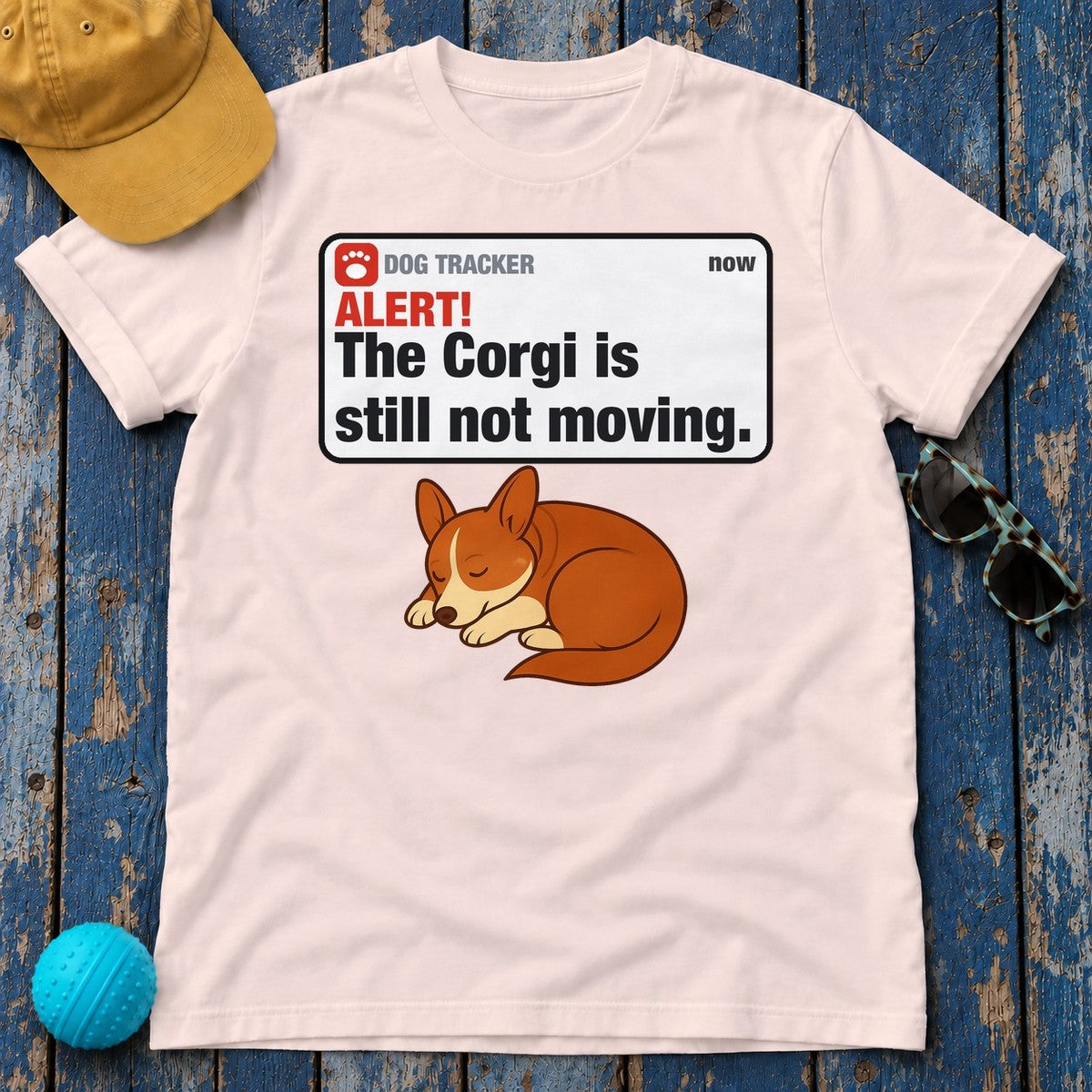 Corgi Alert Still Not Moving Tee in Soft Pink