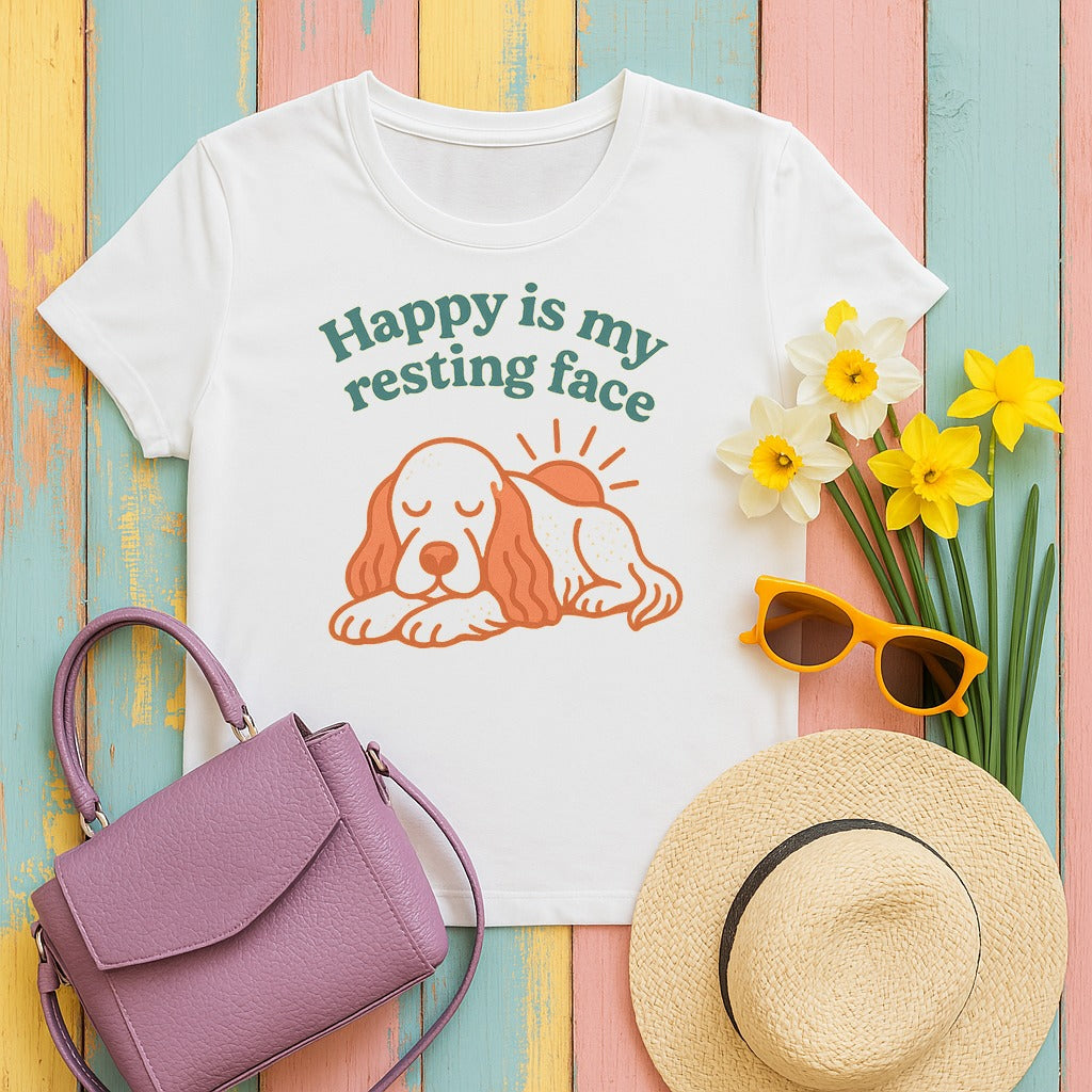 English Setter Happy Is My Resting Face Tee in White