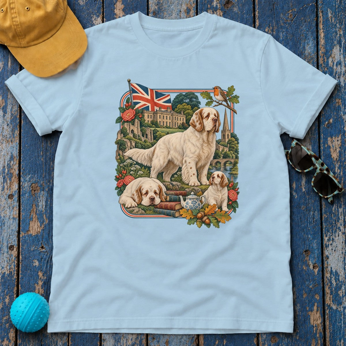 Clumber Spaniel England Heritage T-Shirt in Light Blue
