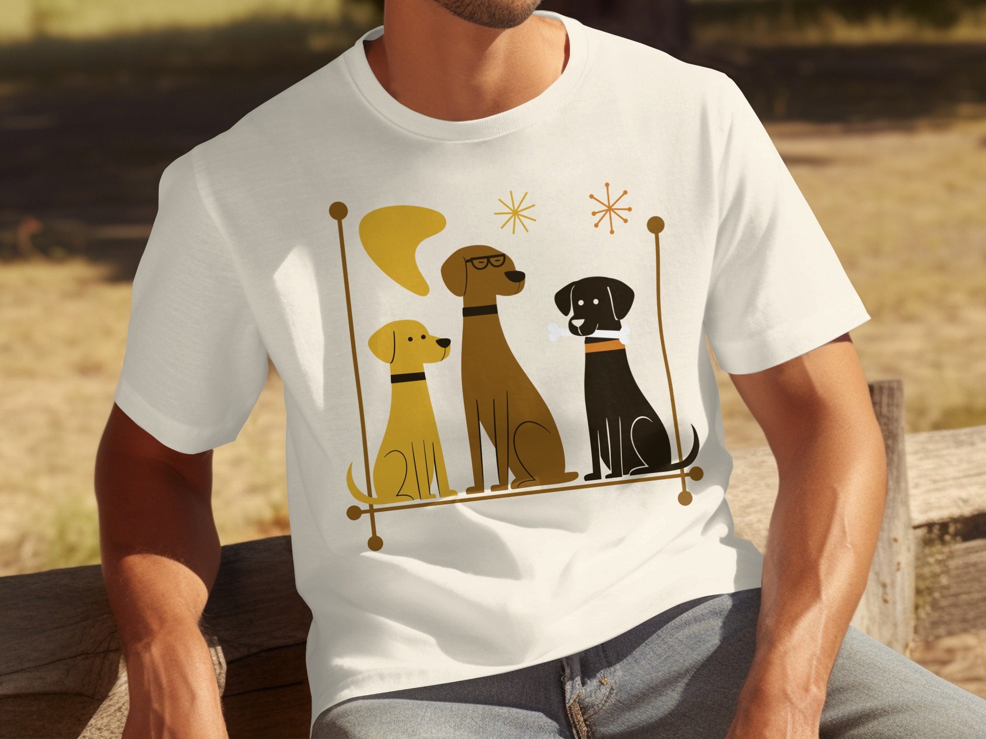 Retro Chic Dogs Graphic Tee with Mid-Century Style Design