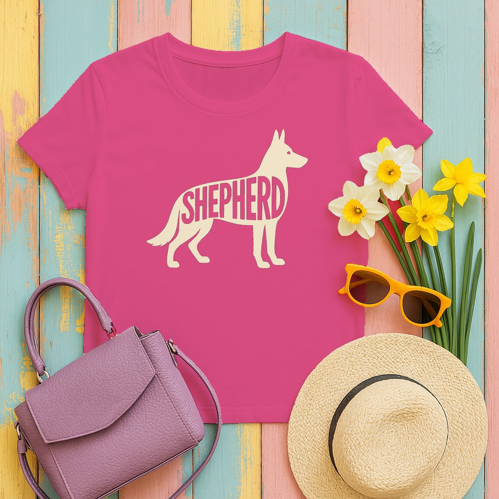 Elegant German Shepherd Silhouette T-Shirt in Heliconia