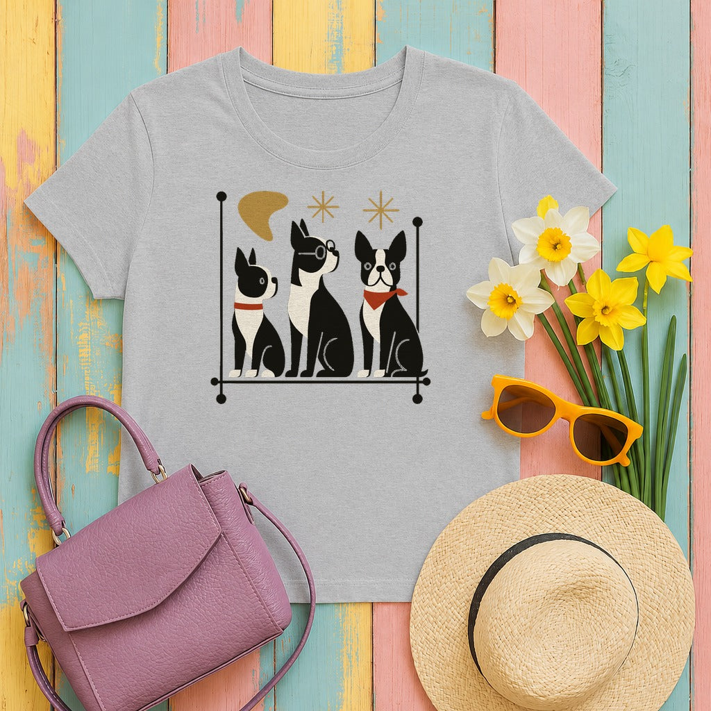 Mid-Century Modern Boston Terriers T-Shirt in Sport Grey