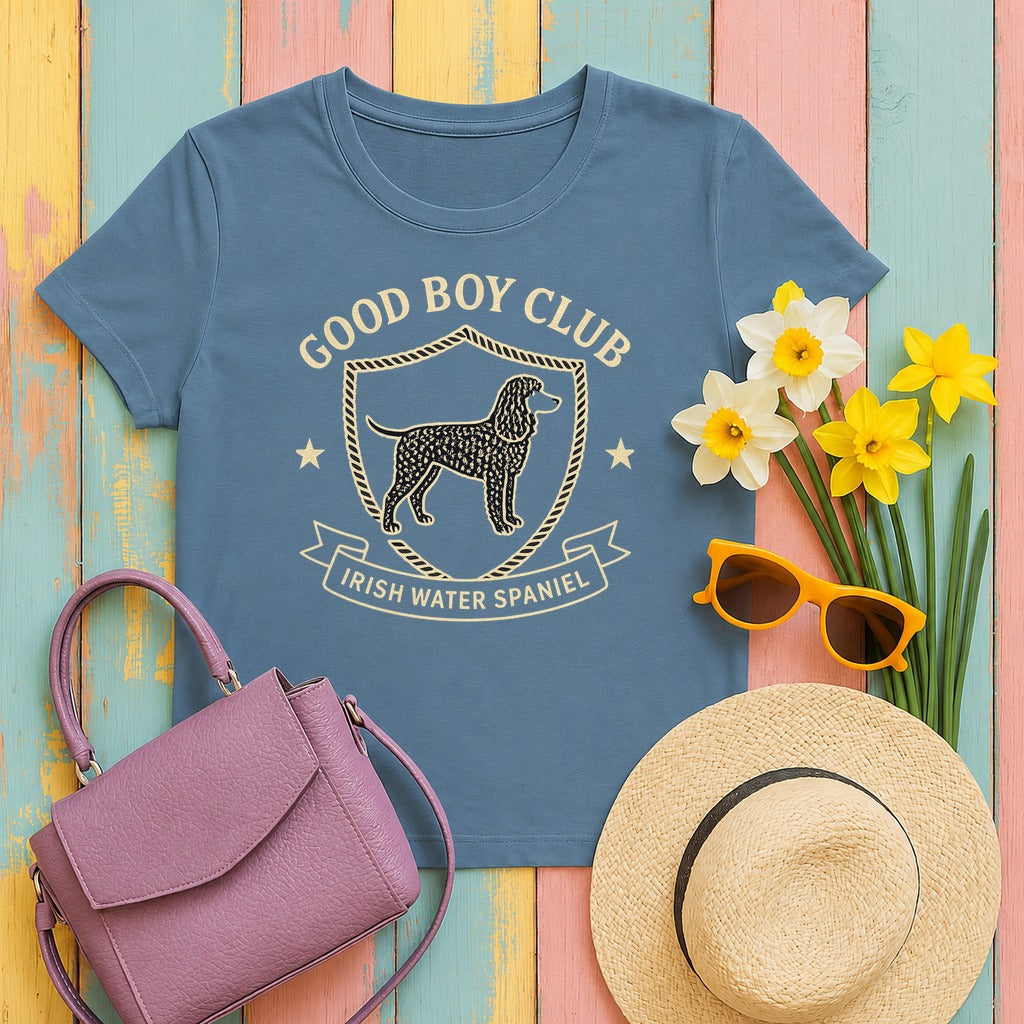 Irish Water Spaniel Good Boy Club Tee in Steel Blue