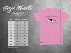 Gildan 5000 heavy cotton t-shirt size chart with measurements and graphic.
