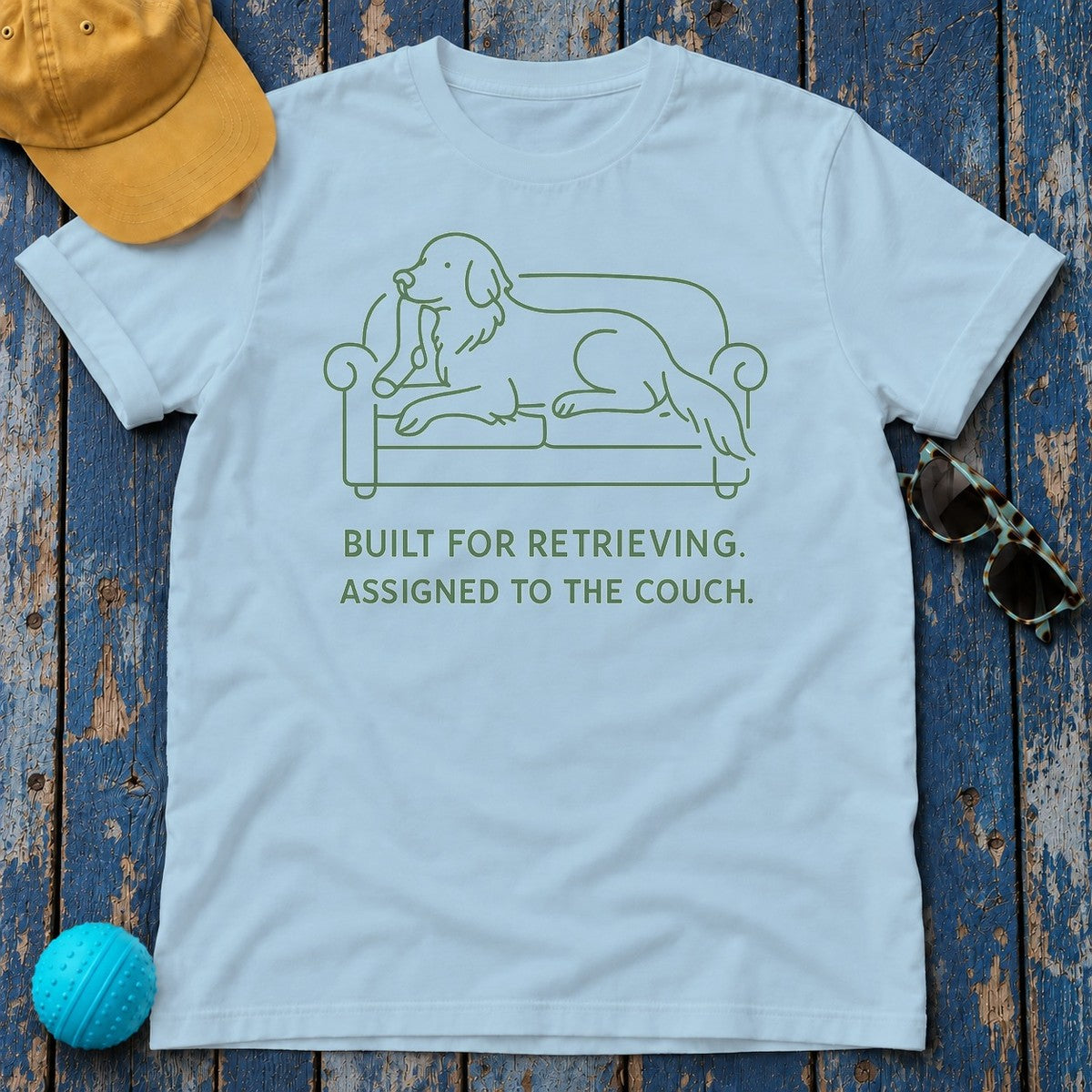 Golden Retriever Built For Retrieving Tee in Light Blue
