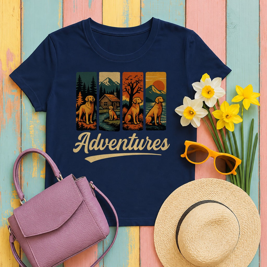 Adventures With Yellow Labrador In Nature T-Shirt in Navy