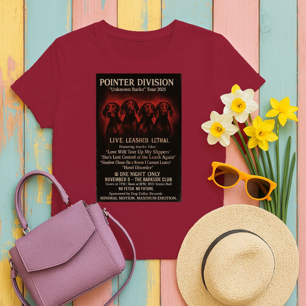 Pointer Division Unknown Barks Tour 2025 Concert T-Shirt in Cardinal Red