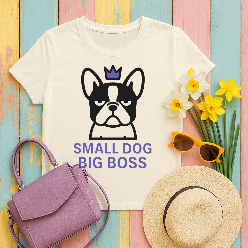 Small Dog Big Boss Boston Terrier T-Shirt in Natural
