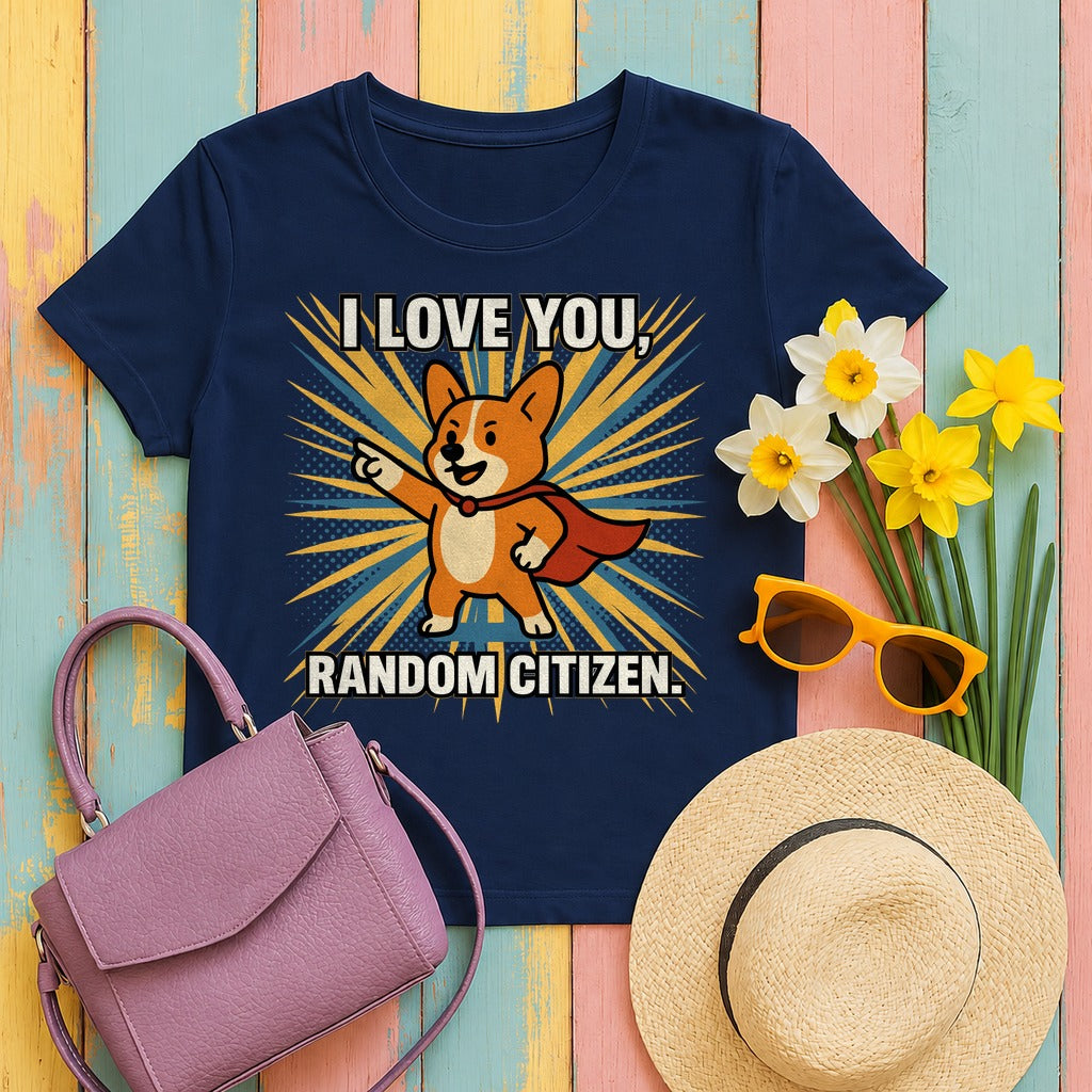 I Love You Random Citizen Corgi Hero T-Shirt in Navy