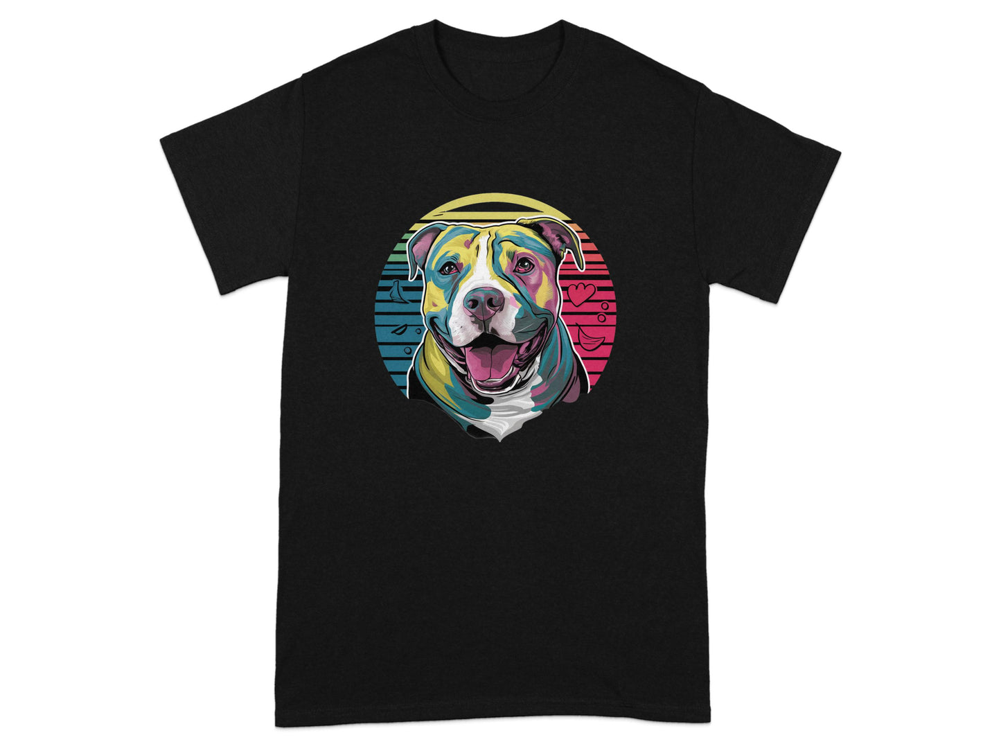 Colorful Pitbull Graphic Art Black T-shirt product type
