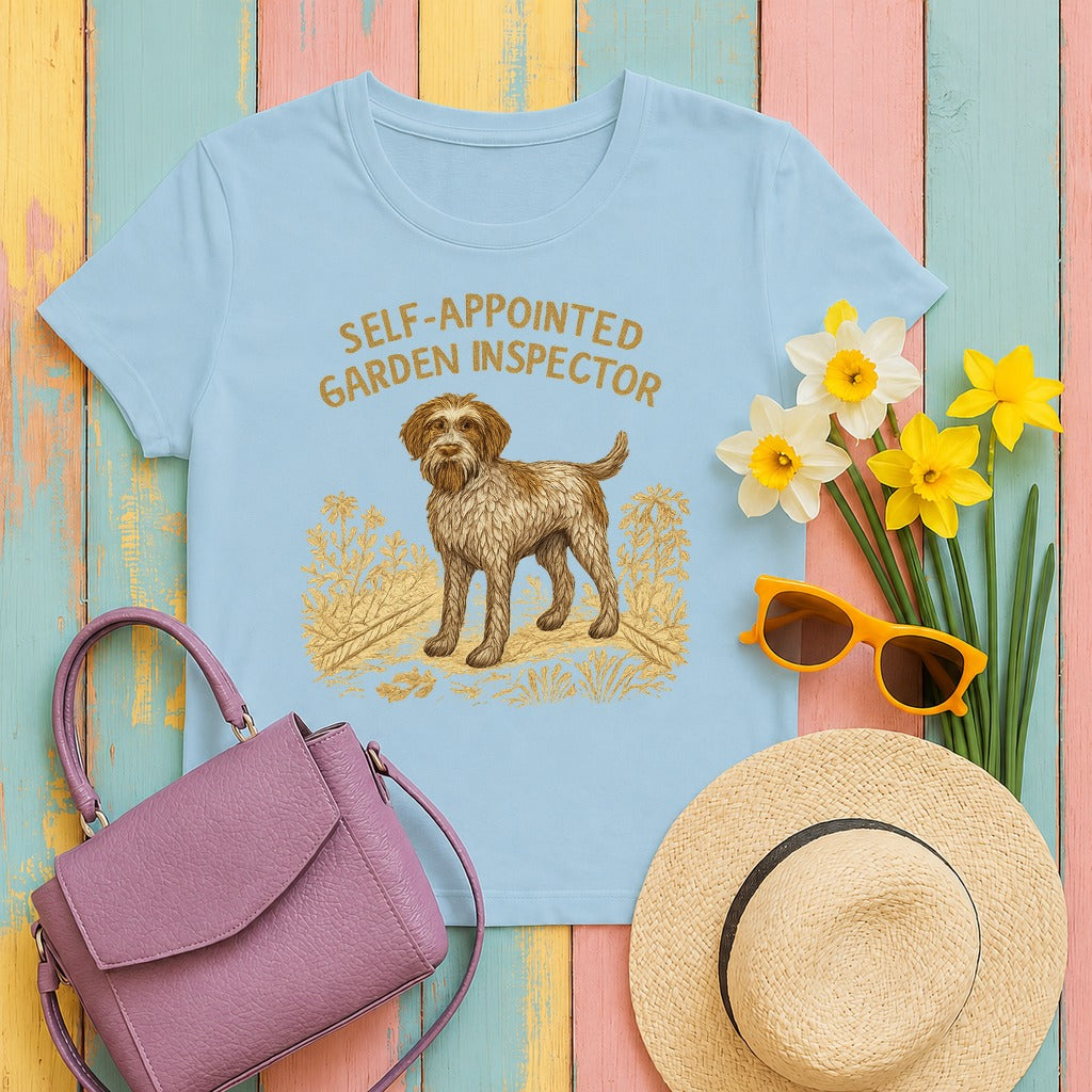 Wirehaired Pointing Griffon Garden Inspector T-shirt in Light Blue