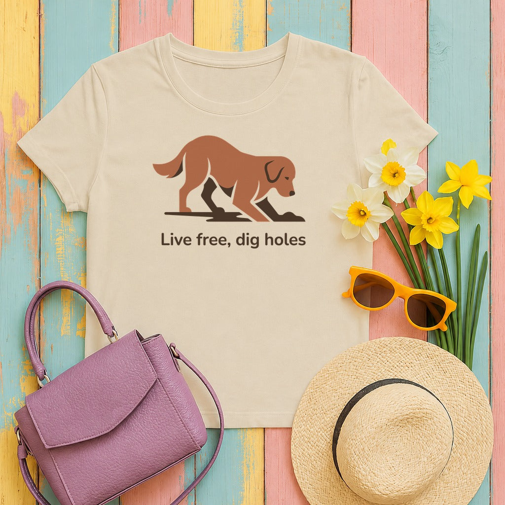 Live Free Happy Golden Retriever T-Shirt in Sand