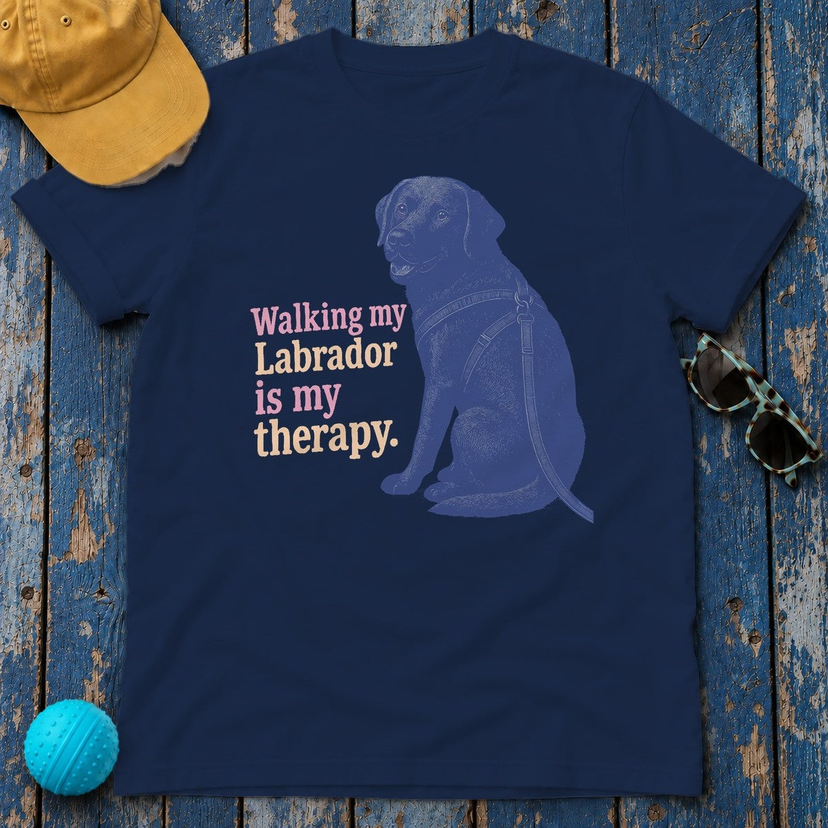 Walking My Labrador Therapy T-Shirt in Navy