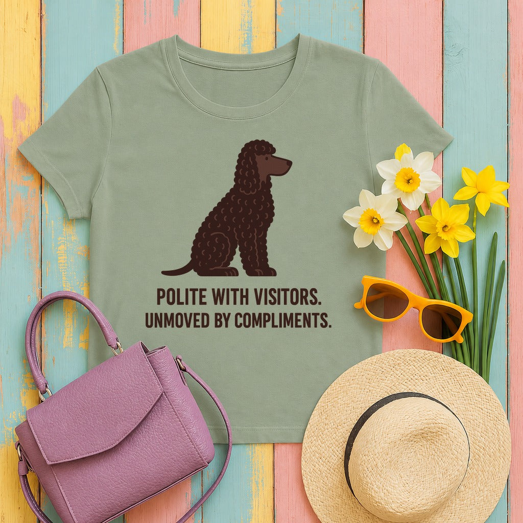 Irish Water Spaniel Unmoved By Compliments Tee in Sage