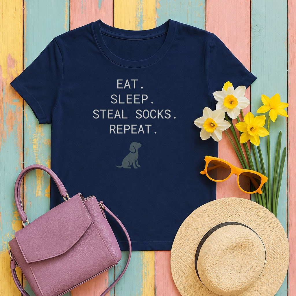 Steal Socks Repeat Lab Puppy T-Shirt in Navy