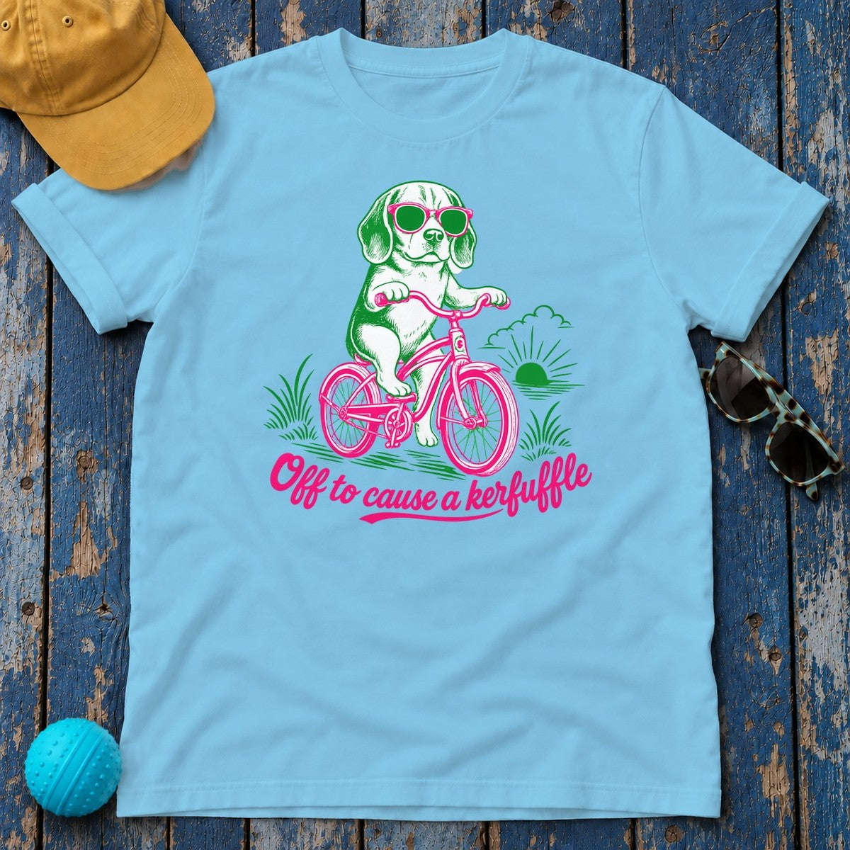 Off to Cause a Kerfuffle Beagle T-shirt in Sky