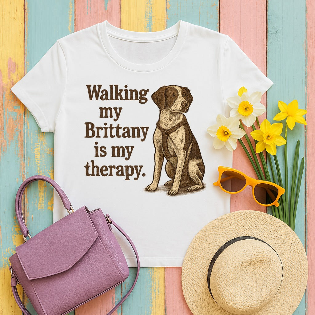 Walking My Brittany Is My Therapy T-shirt in White