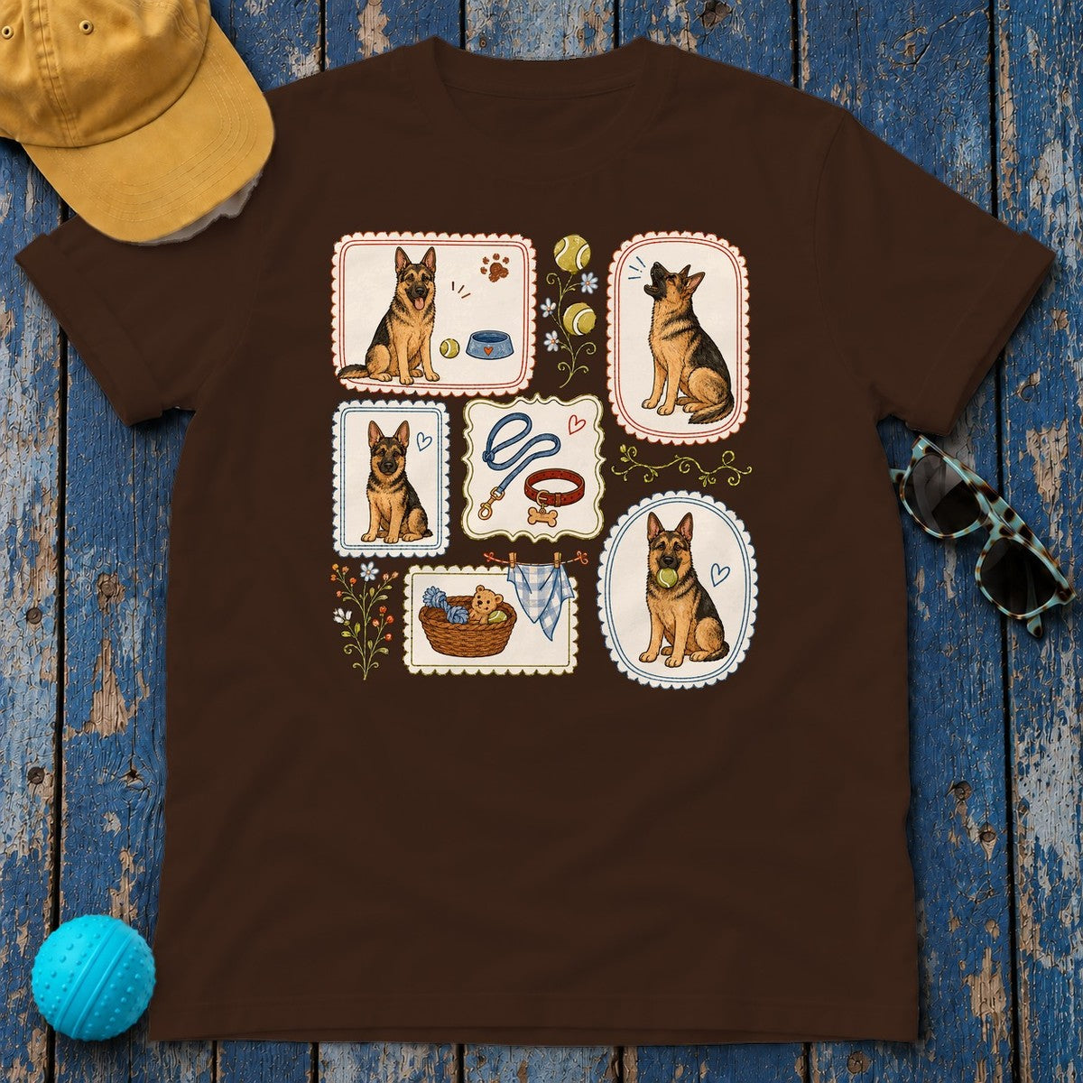Whimsical German Shepherd T-Shirt in Dark Chocolate