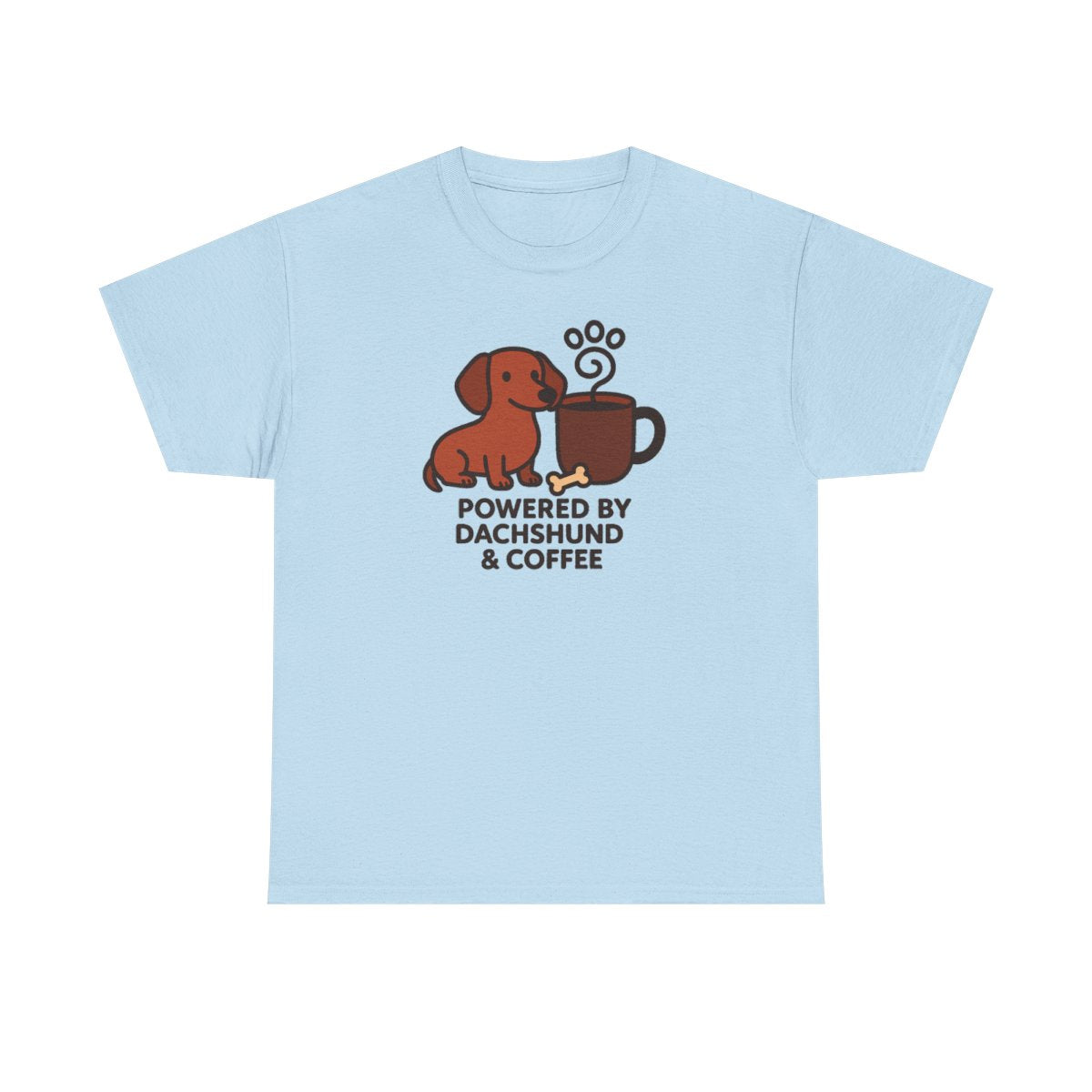 Dachshund & Coffee Power t-shirt, Light Blue