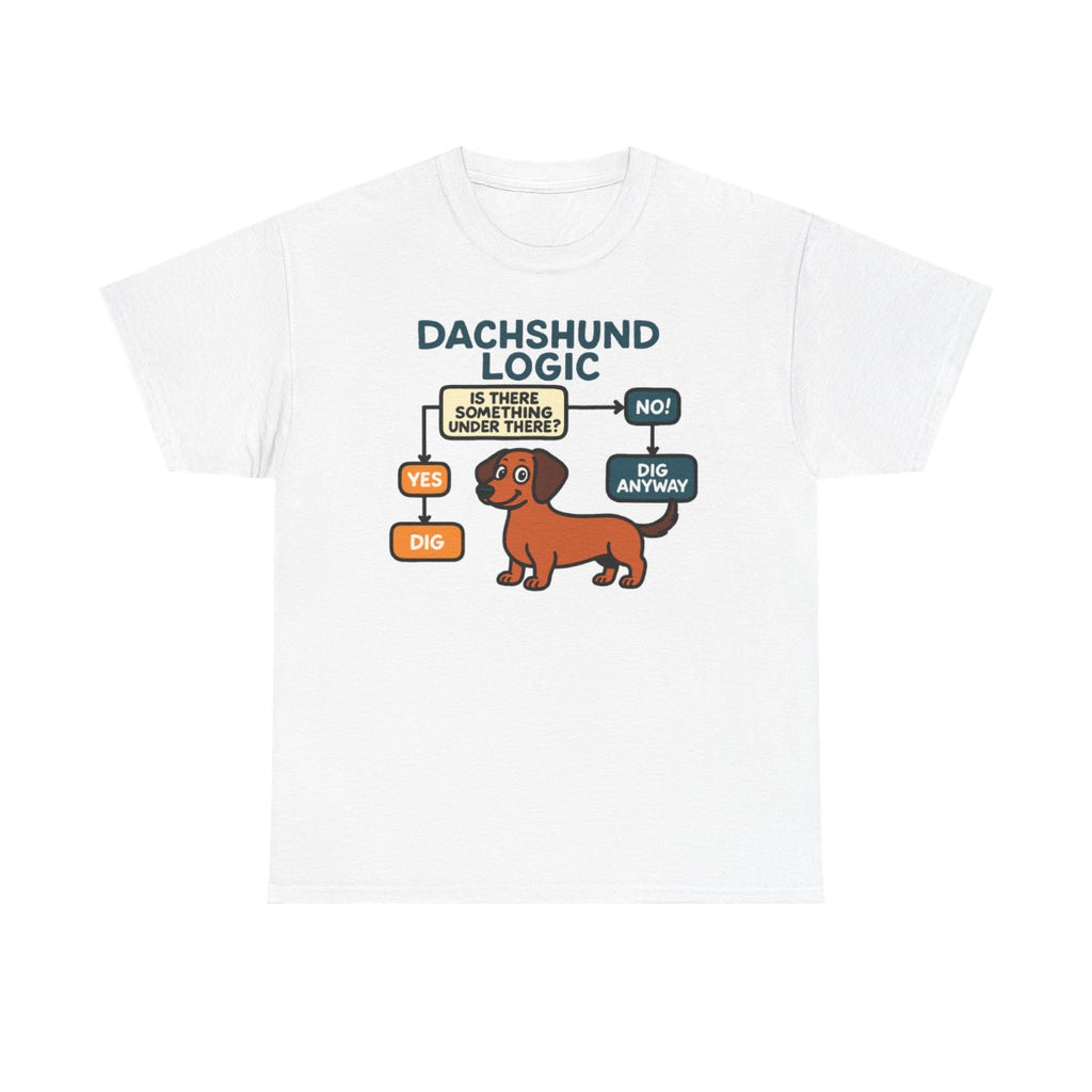 Dachshund Logic Flowchart T-shirt in White