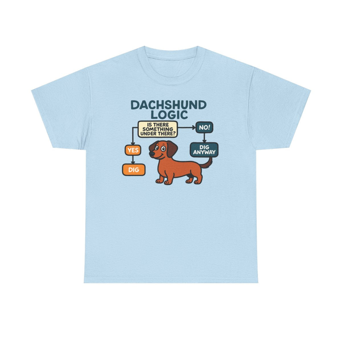 Dachshund Logic Flowchart T-shirt in Light Blue