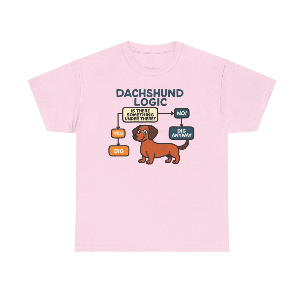Dachshund Logic Flowchart T-shirt in Light Pink