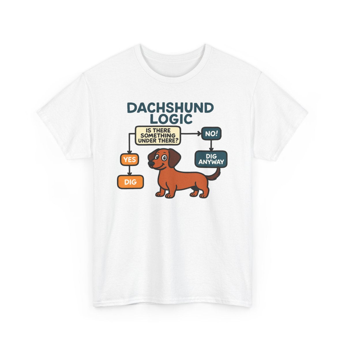 Dachshund Logic Flowchart T-shirt detail