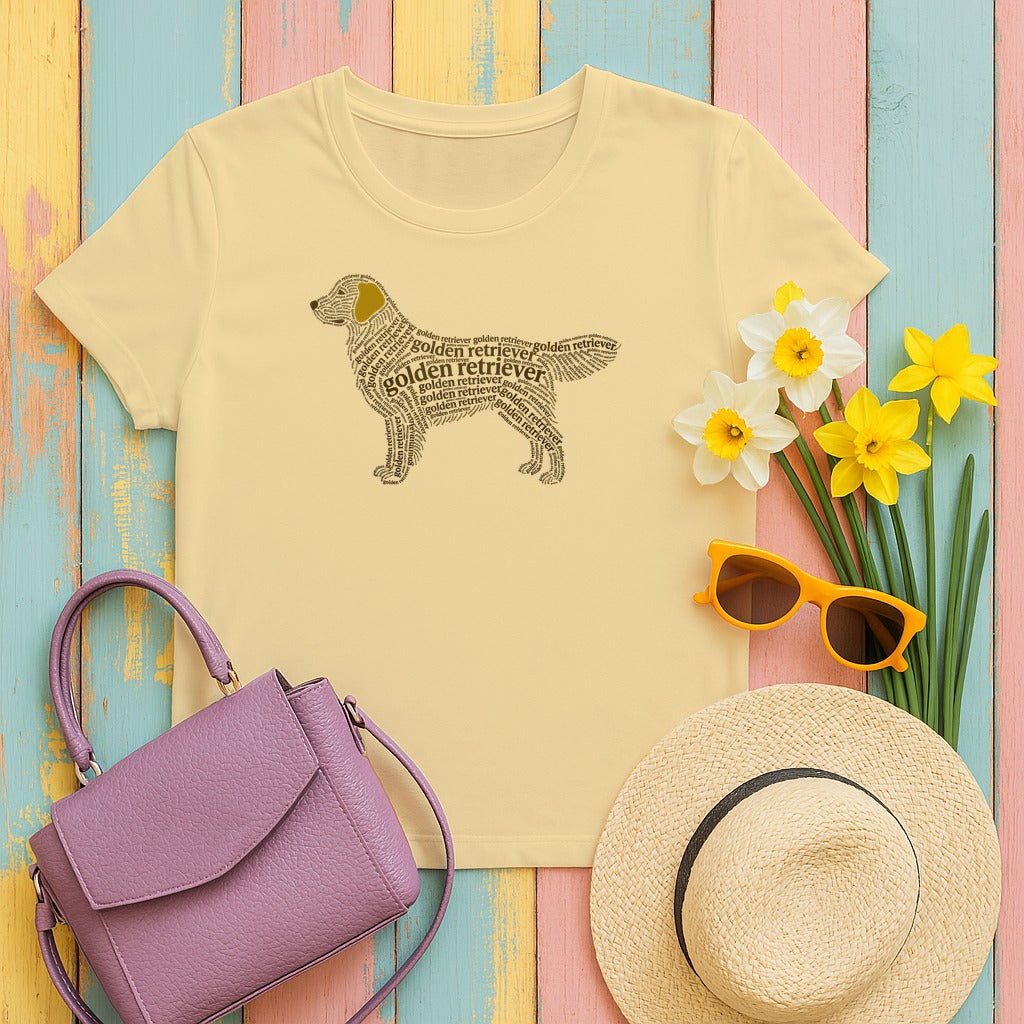 Golden Retriever Typographic Art T-Shirt in Yellow Haze