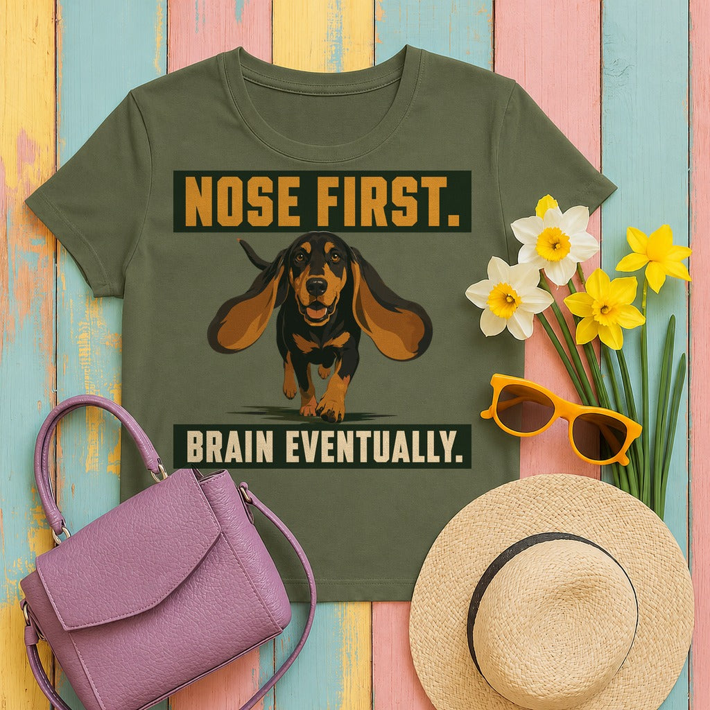 Nose First Coonhound T-Shirt in Military Green